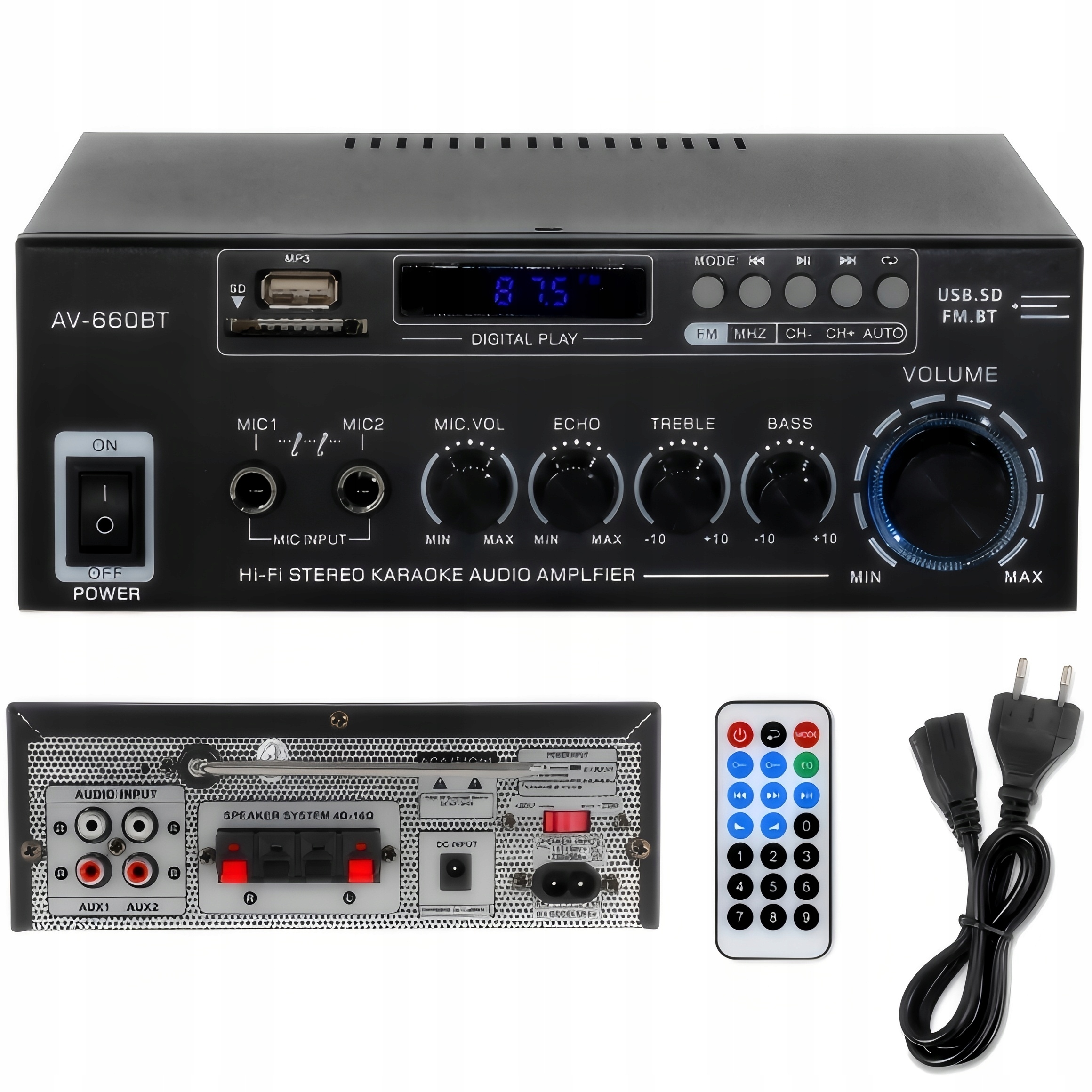Receiver Zesilovač Hifi Stereo Bluetooth Rádio Digitální Zesilovač Výkonu
