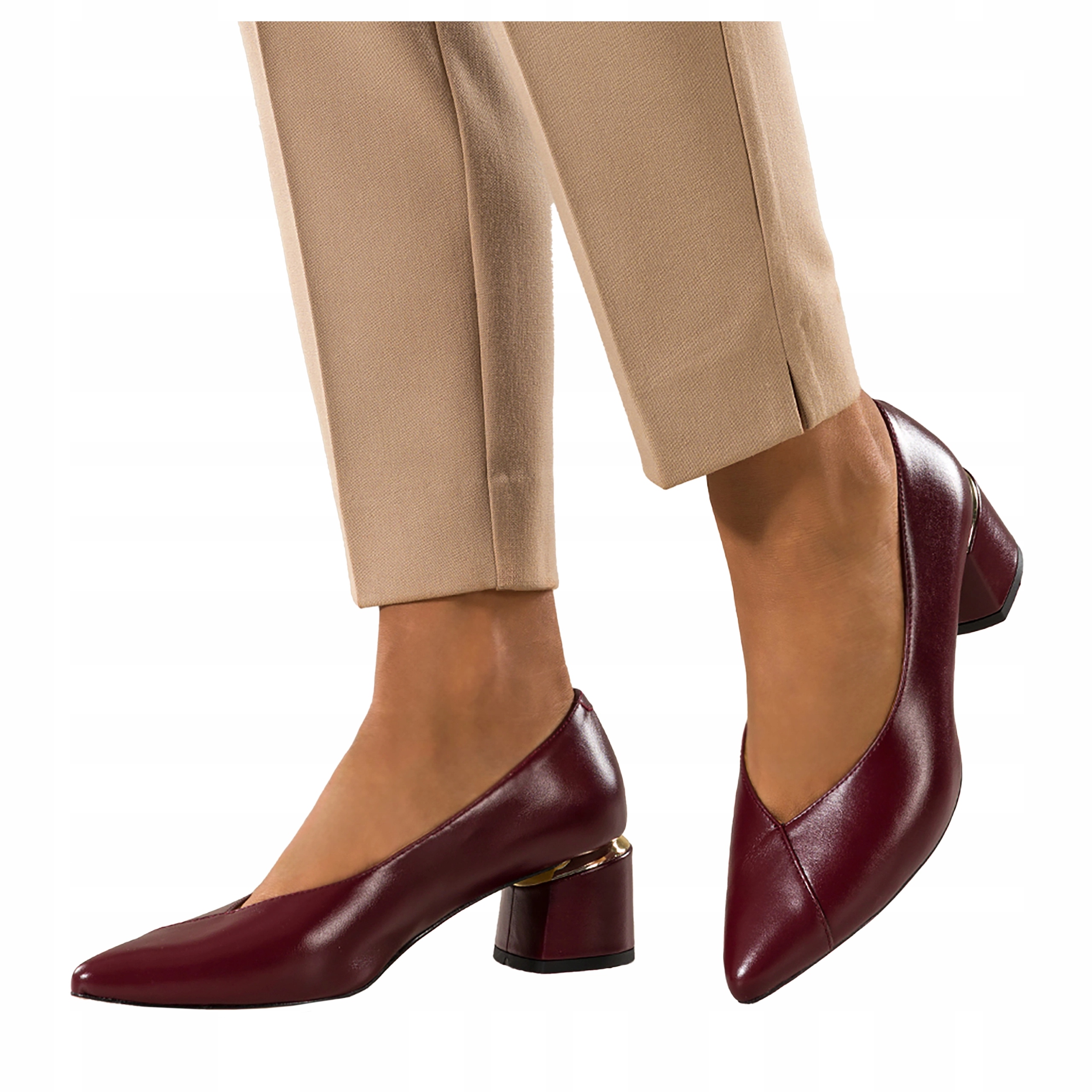 Bordové Kožené Lodičky Dámské Pohodlné Ozdobné Podpatky Elegantní velikost 39