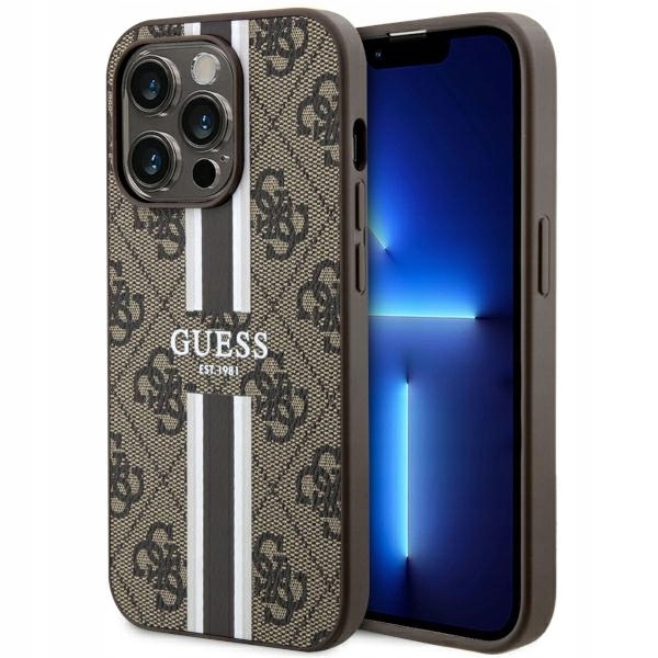 Guess 4G Printed Stripes MagSafe Pouzdro iPhone 14 Pro Max (Hnědý)
