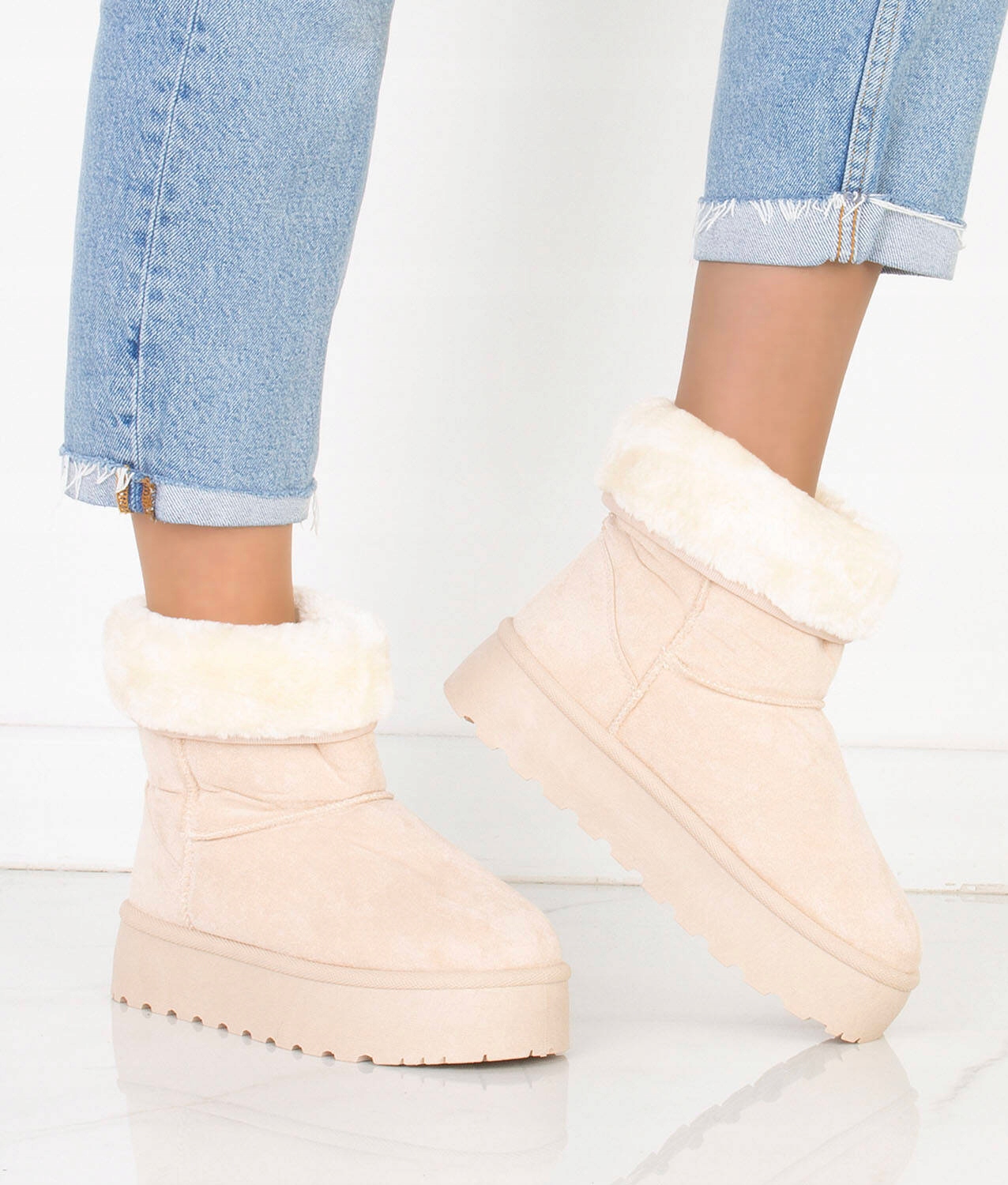 ŚNIEGOWCE BEŻOWE OCIEPLANE BOTKI PLATFORMA 36 Materiał podeszwy inny