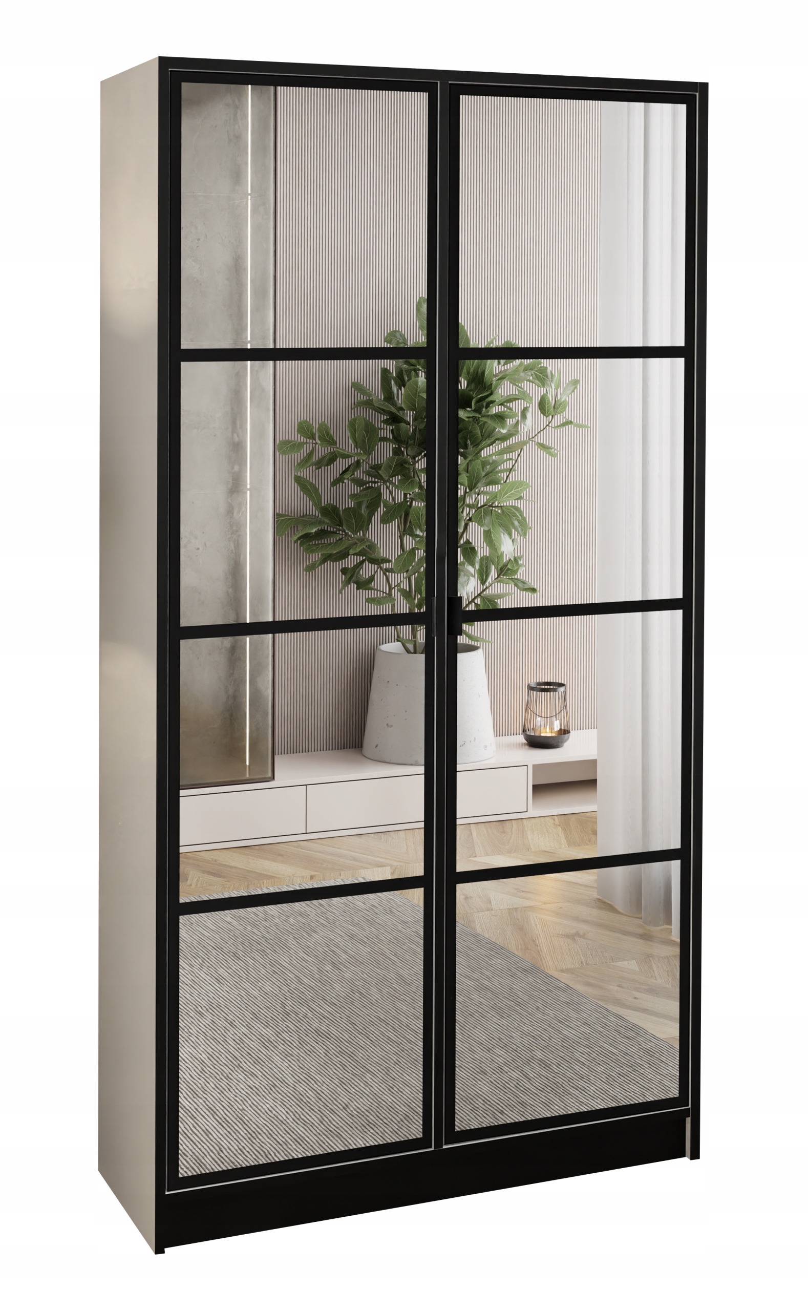 Skříň dvoudveřová Lumi 105 2D Bílá se zrcadly Eden, úchytka č.