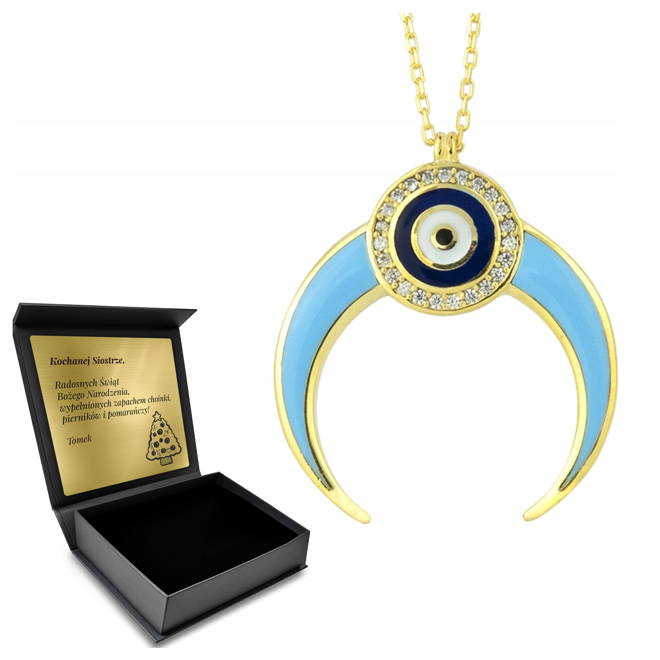 Řetízek Náhrdelník Měsíc Oko Proroka Stříbrný Krásný Úchvatný Gravírování