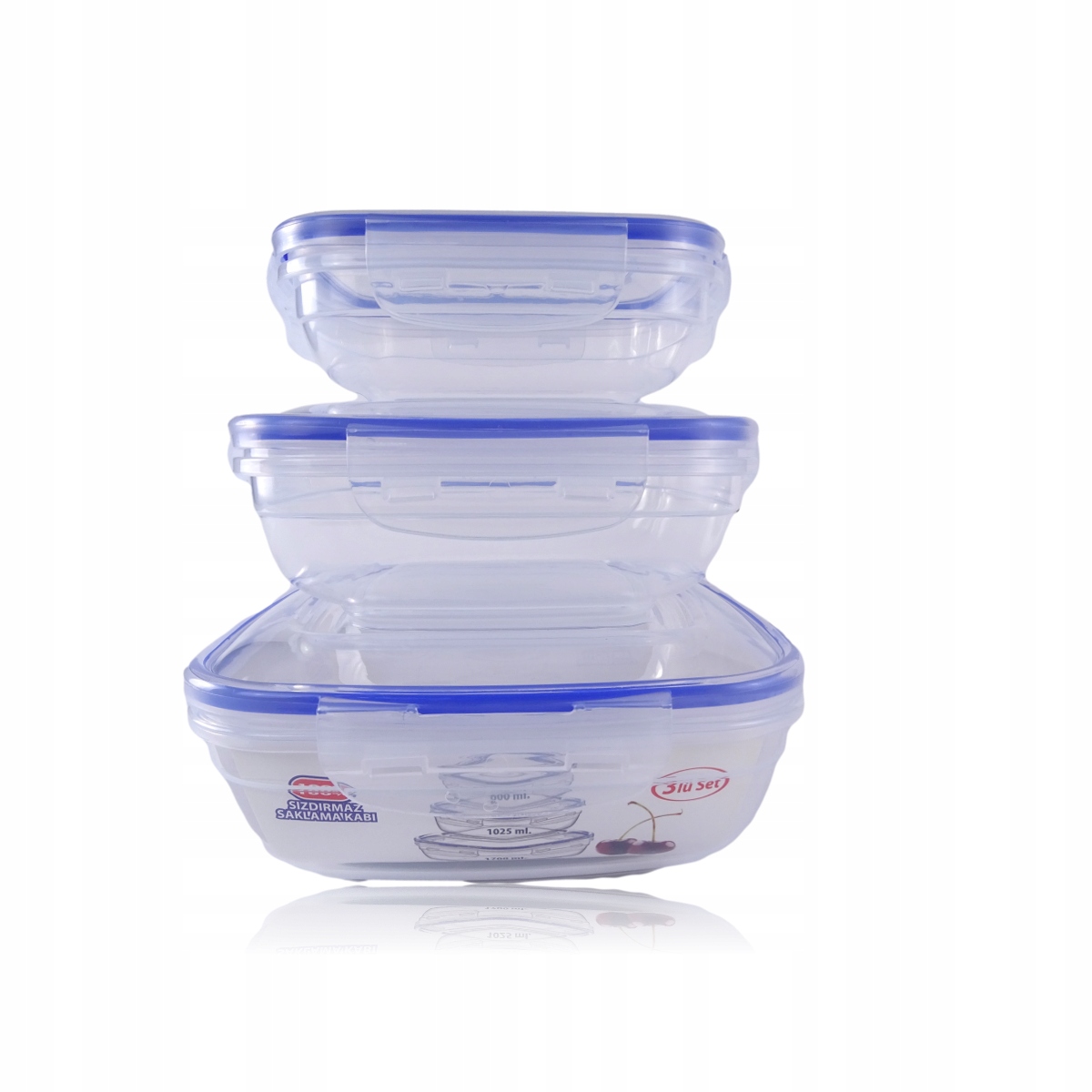 

Zestaw 3 pojemników kwadrat transparent bez Bpa