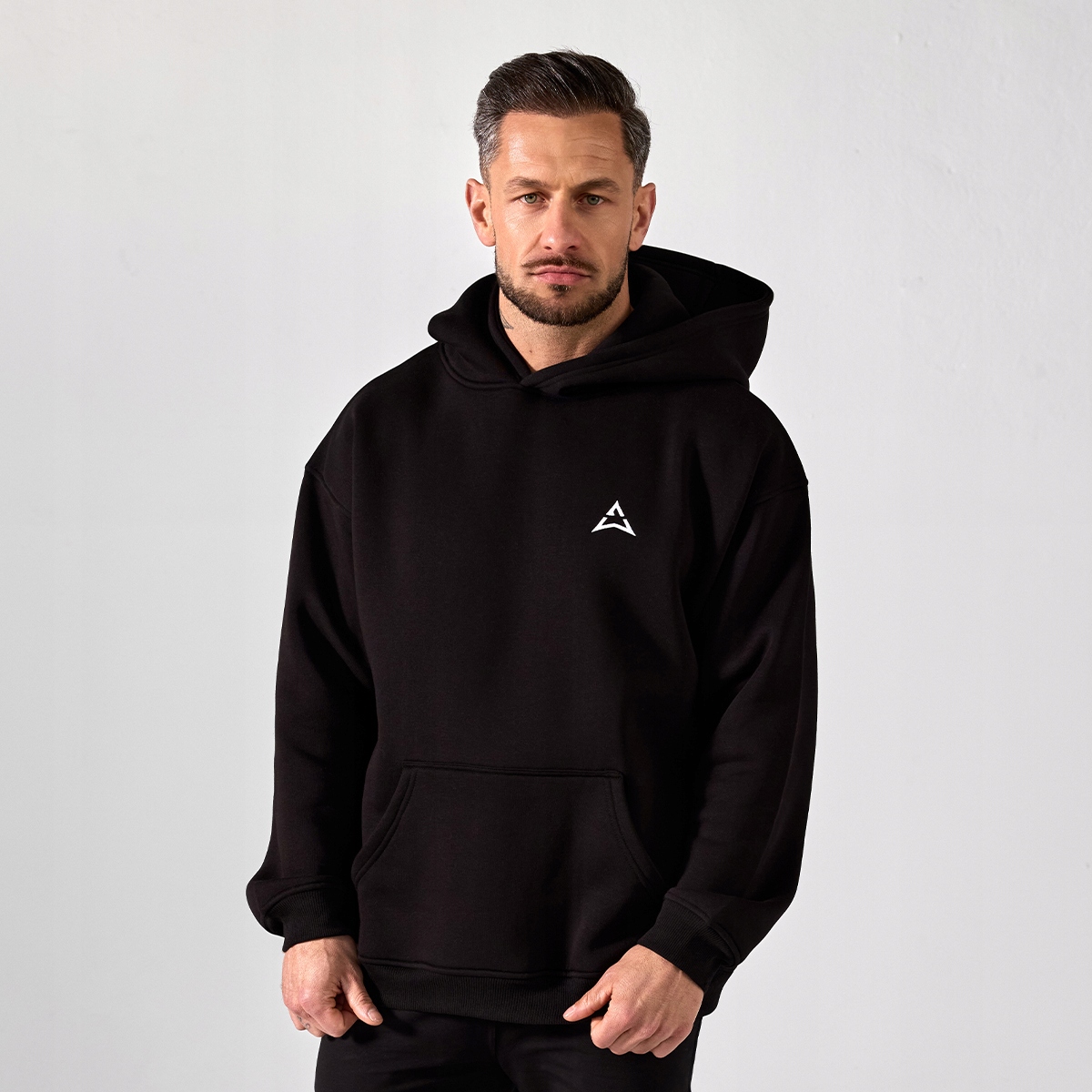 Allwear Bluza Męska Czarna Z Kapturem Kangurek L Bawełniania Logo