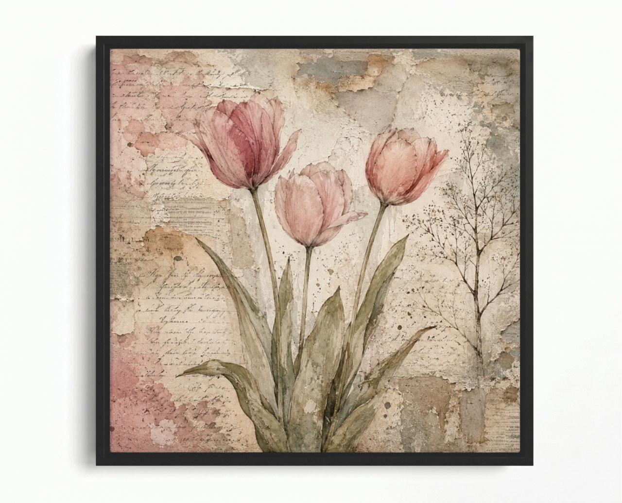 Obraz Rám American Box Kvety Tulipány Papier Fresk Vintage Retro 60x60
