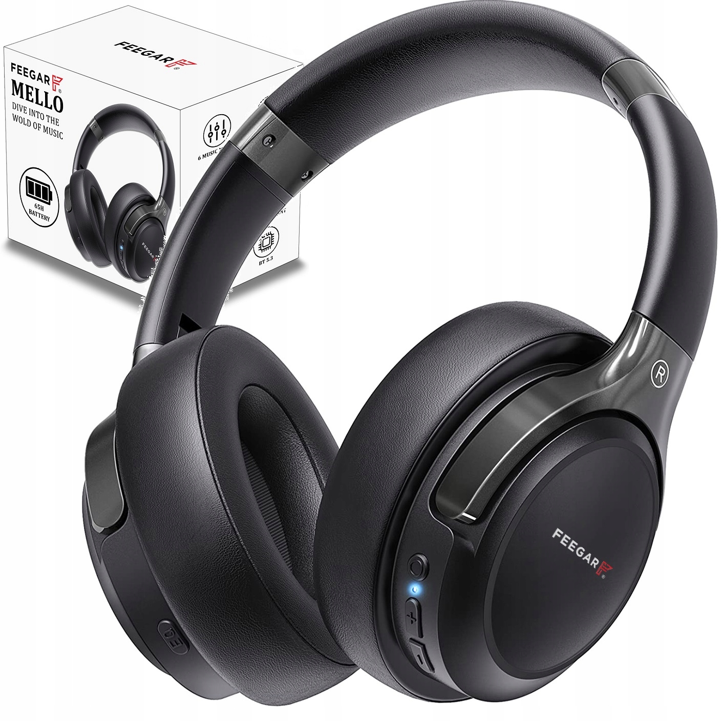 Bezdrátová sluchátka Feegar Mello do uší 65H Bluetooth 5.3 mikrofon 6EQ