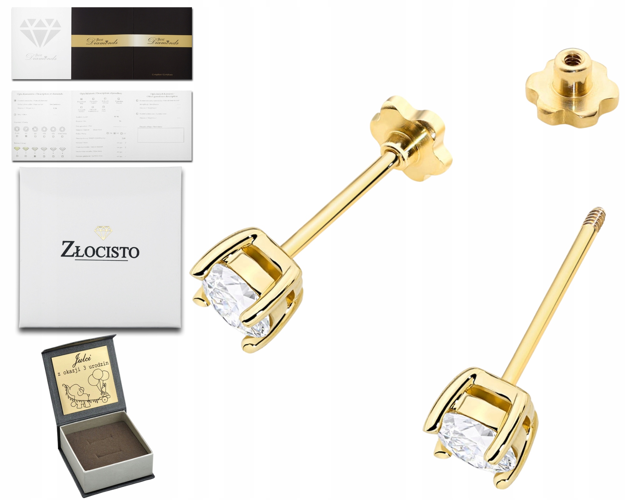 Náušnice Na Šroubovací Tyčince Briliant Diamant Zlato 585 Dárek