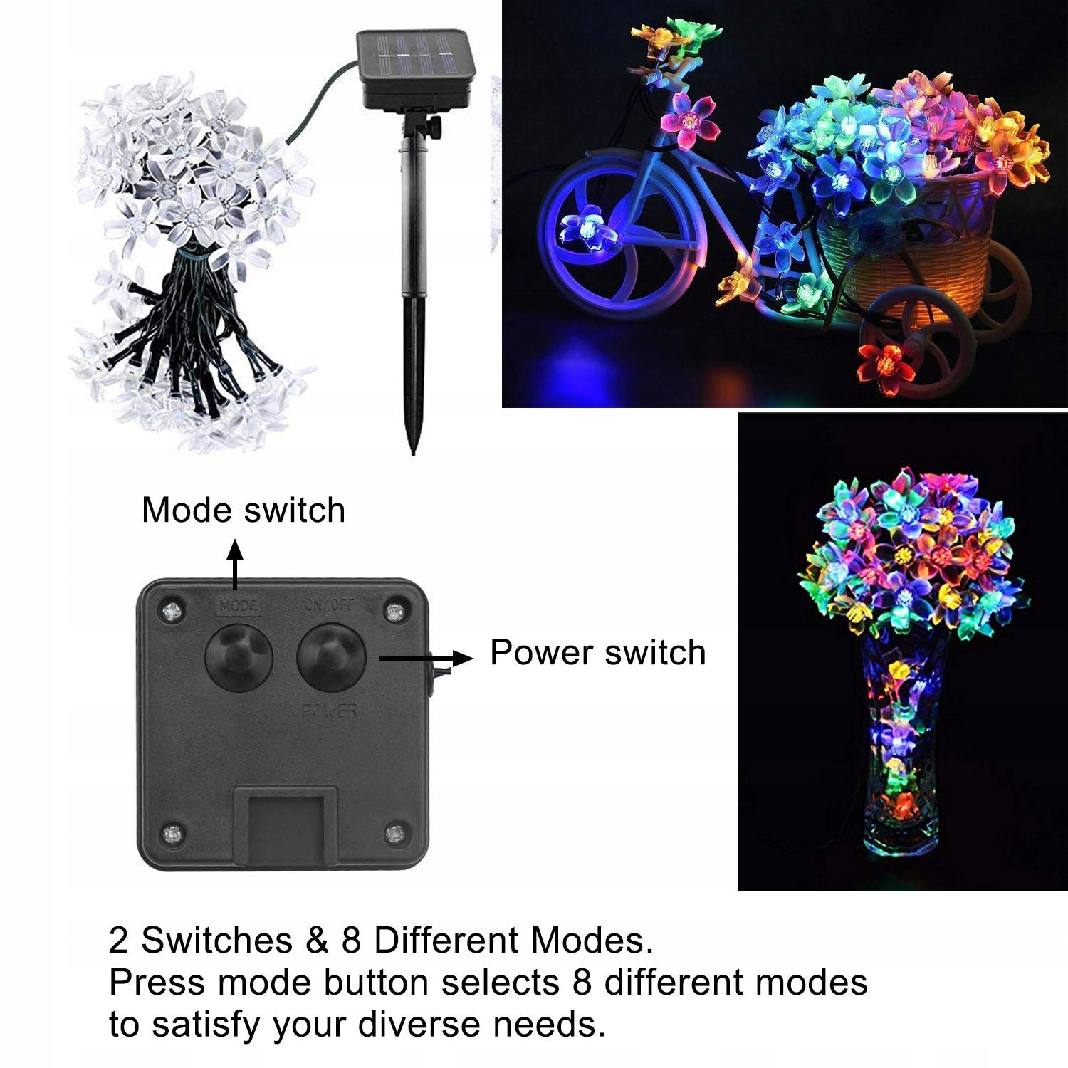 SOLARNE LAMPKI OGRODOWE 7M 50 LED KWIATY WODOODPORNE DEKORACJA ŚWIĘTA — miniatura 7
