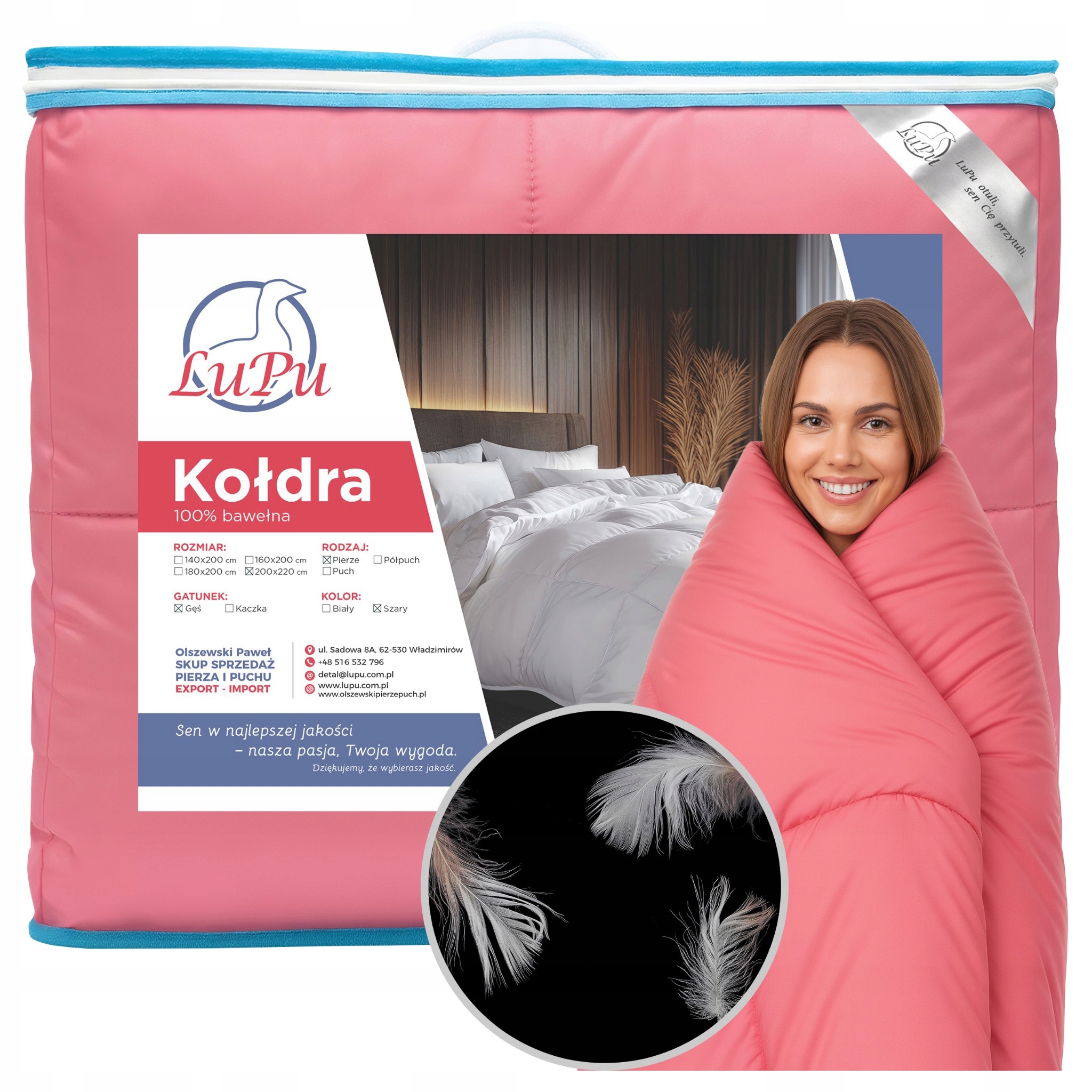 Přikrývka 200x220 Péřová celoroční antialergická Peří Husy Růžová Lupu