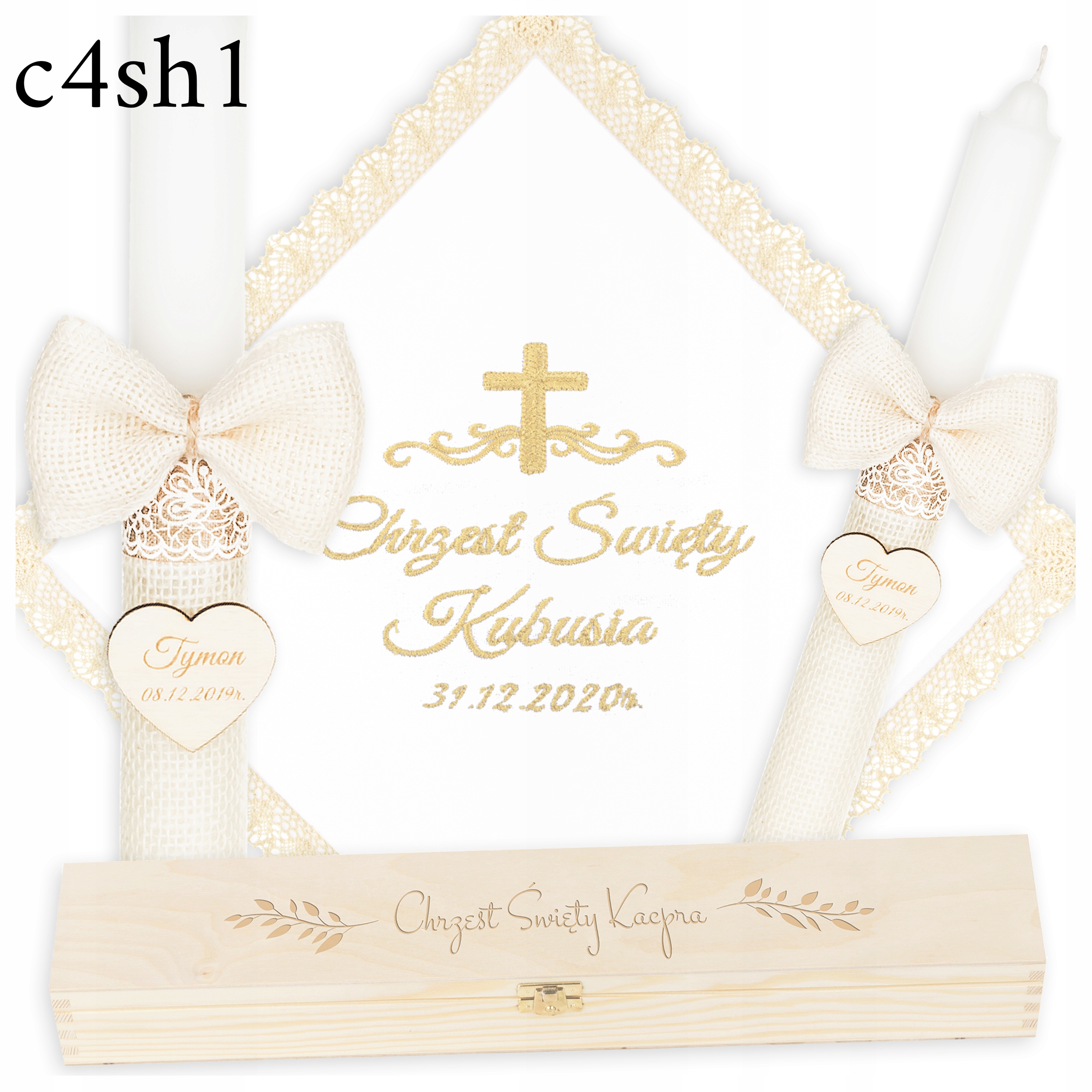ŚWIECA NA CHRZEST HAFTOWANA SZATKA I ŚWIECA DO CHRZTU PUDEŁKO BOHO haft Marka bez marki