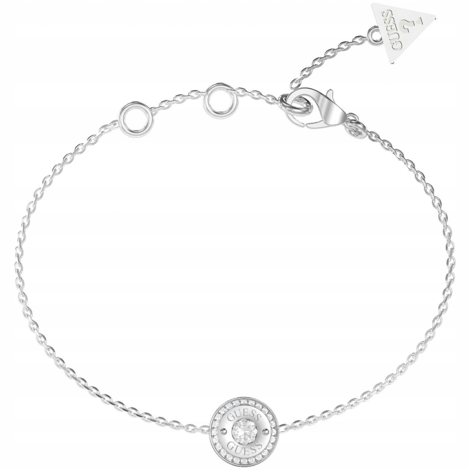 Dámský stříbrný náramek Guess zirkon, kolečko 18 cm