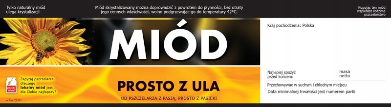 

Etykiety na miód Uniwersalne z kontretykietą E1203