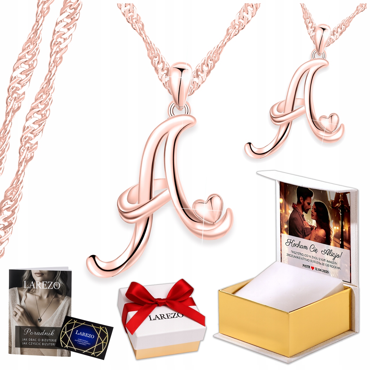 Náhrdelník Pozlacený 925 Srdce s písmenem A Iniciál se srdcem Potisk