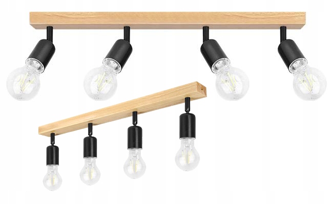 Kinkiet ścienny ruchomy Lampa sufitowa plafon Loft Drewniany belka 4x E27