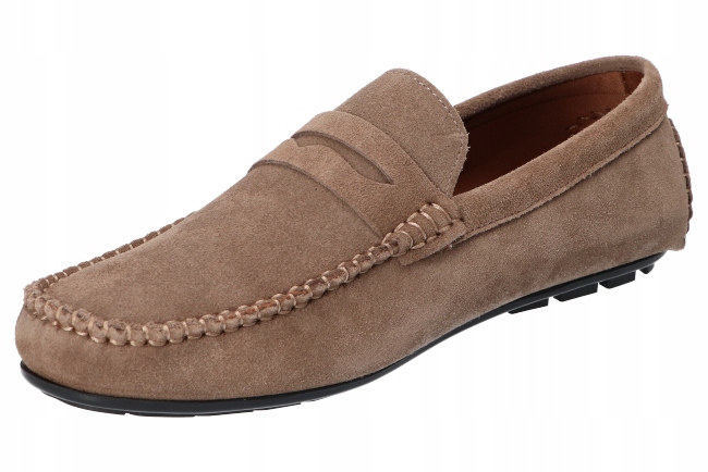 AMERICAN CLUB CY119 PÓŁBUTY SKÓRZANE MOKASYNY BUTY MĘSKIE WSUWANE BEŻOWE 42 Oryginalne opakowanie producenta pudełko