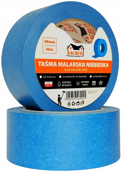 KACBUD TAŚMA MALARSKA NIEBIESKA PAPIEROWA MASKUJĄCA UV 48 mm x 50 m Kod producenta NIEBIESKA 48