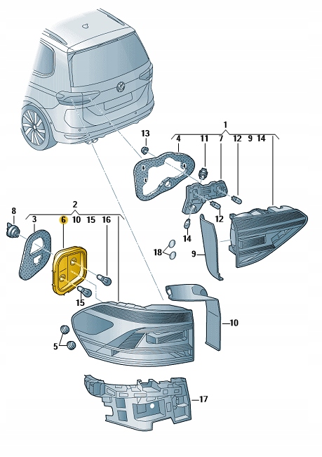 5TA945258 - Патрон светильник VW Touran задний правый