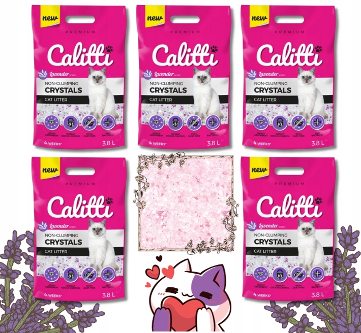 Calitti Crystals Lavender silikonové stelivo Bezprašný pro kočky 5 x 3,8 l
