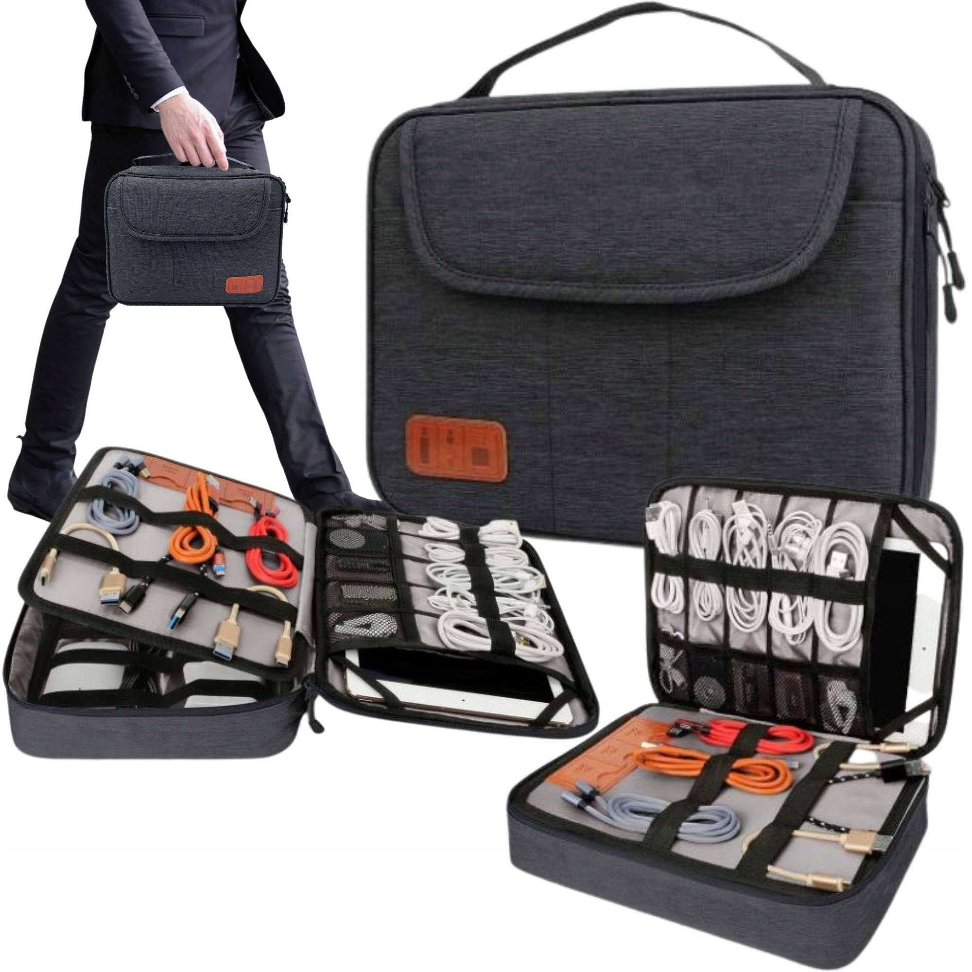 

Pojemna Torba Kable Ładowarki 2 Warstwy Organizer