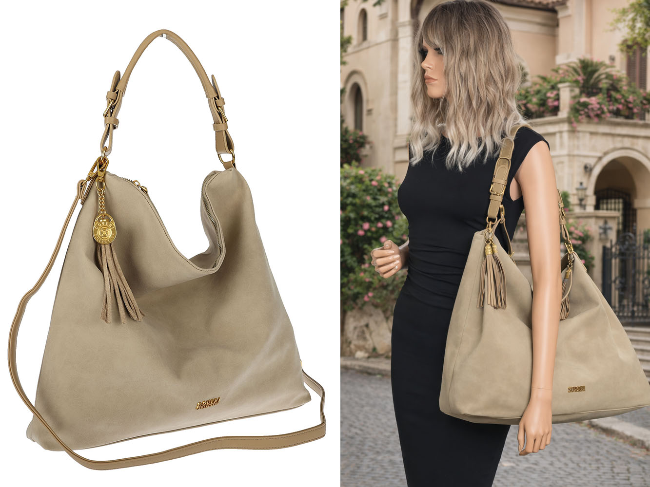 Dámská kabelka shopper prostorná elegantní taška přes rameno CC3151 Béžová