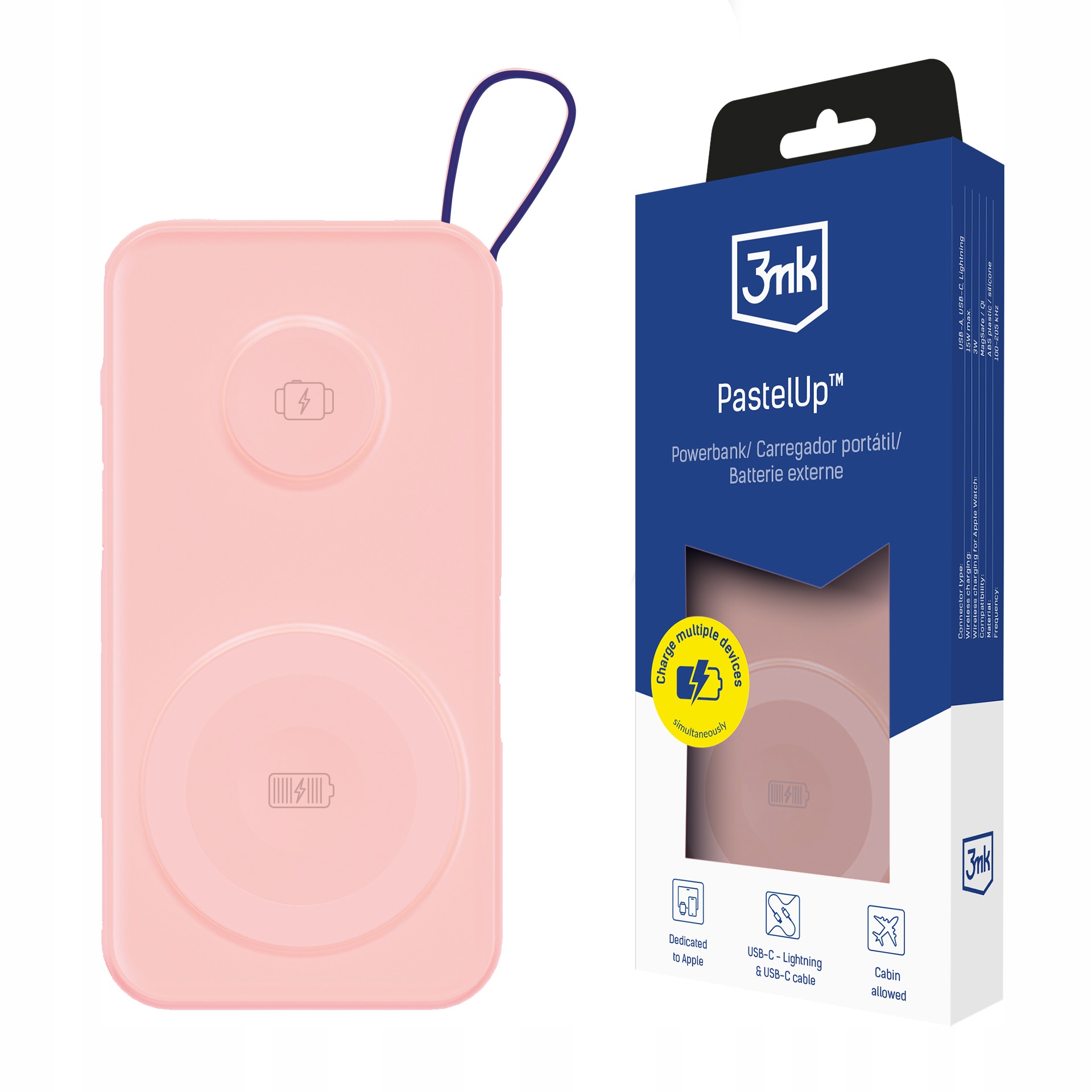 3mk Power Bank PastelUp 10 000 mAh 22,5W MagSafe Apple Watch – růžová