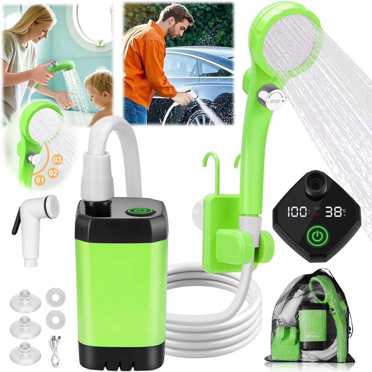 Turistická Sprchová Sprcha Camping Akumulátor 6000 Mah Nastavitelná 3 Režimy
