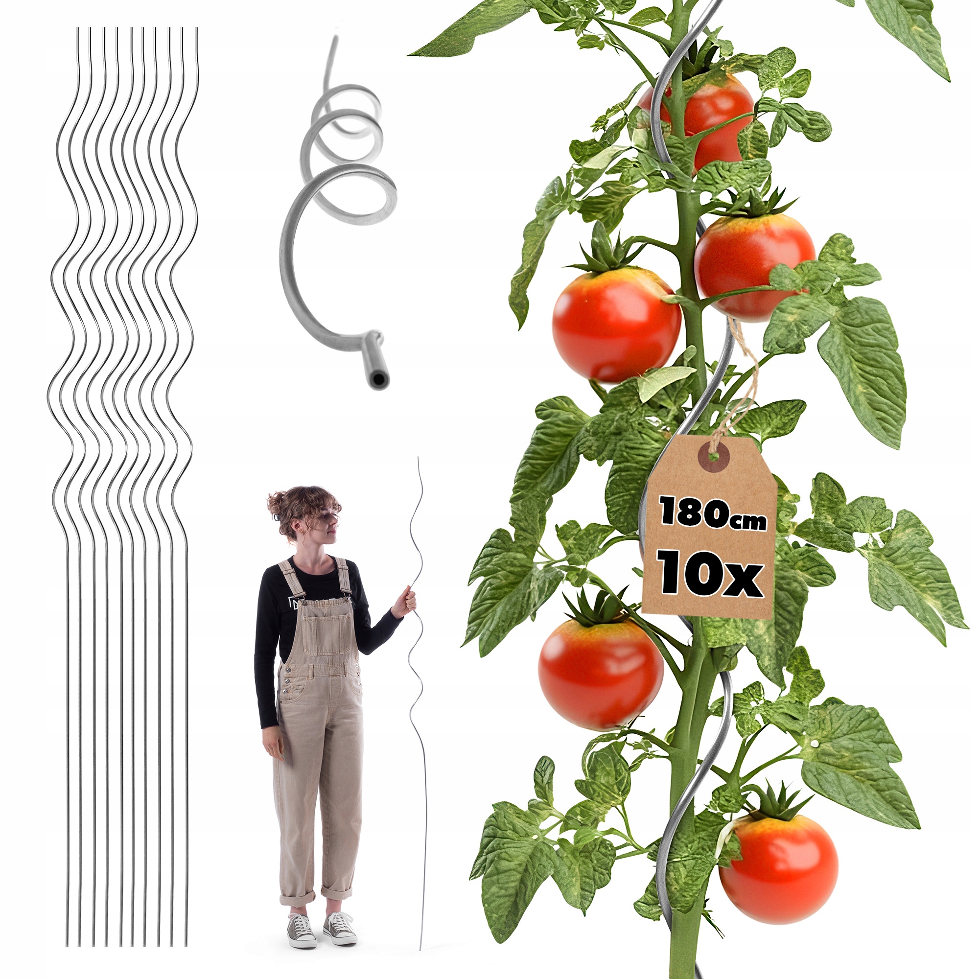 10 SZT. TYCZKI DO POMIDORÓW SPIRALNE ROŚLIN OGÓRKÓW PALIK PODPORA 180 cm