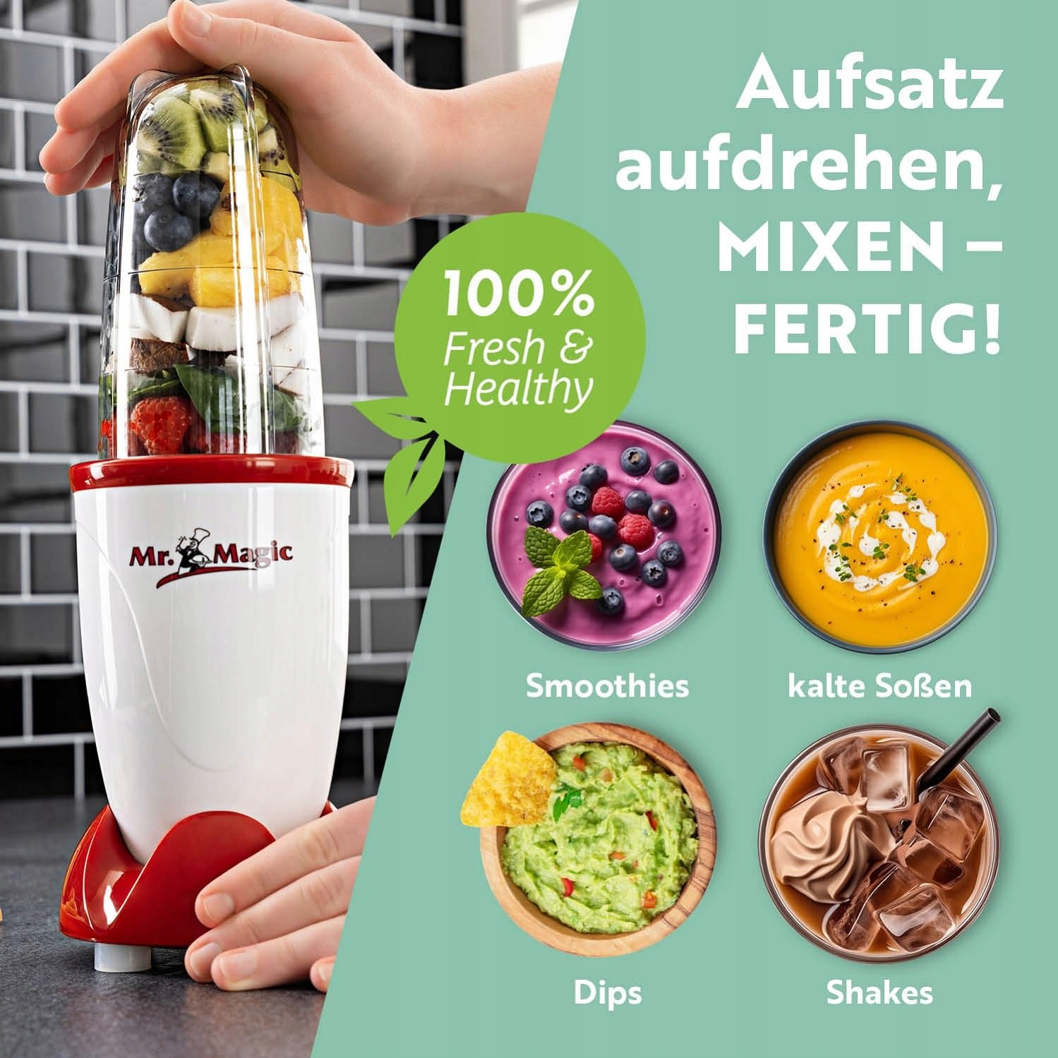 GOURMETMAXX Mr Magic Blender Do Smoothie Z 8 Funkcjami I Akcesoriami — miniatura 5