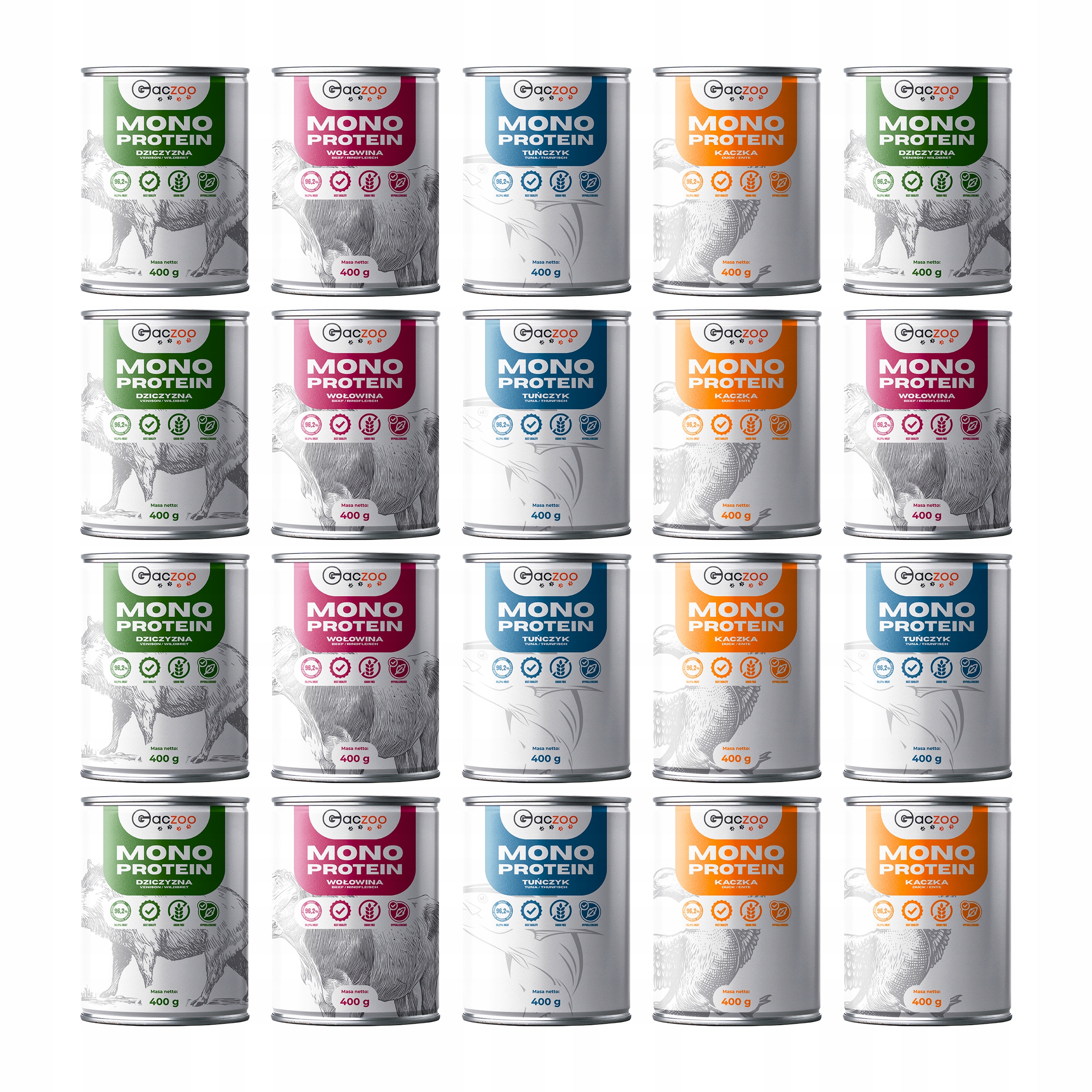 Levně Gaczoo Mono Protein monoproteinové krmivo mokré pro psa mix chutí 20 x 400 g