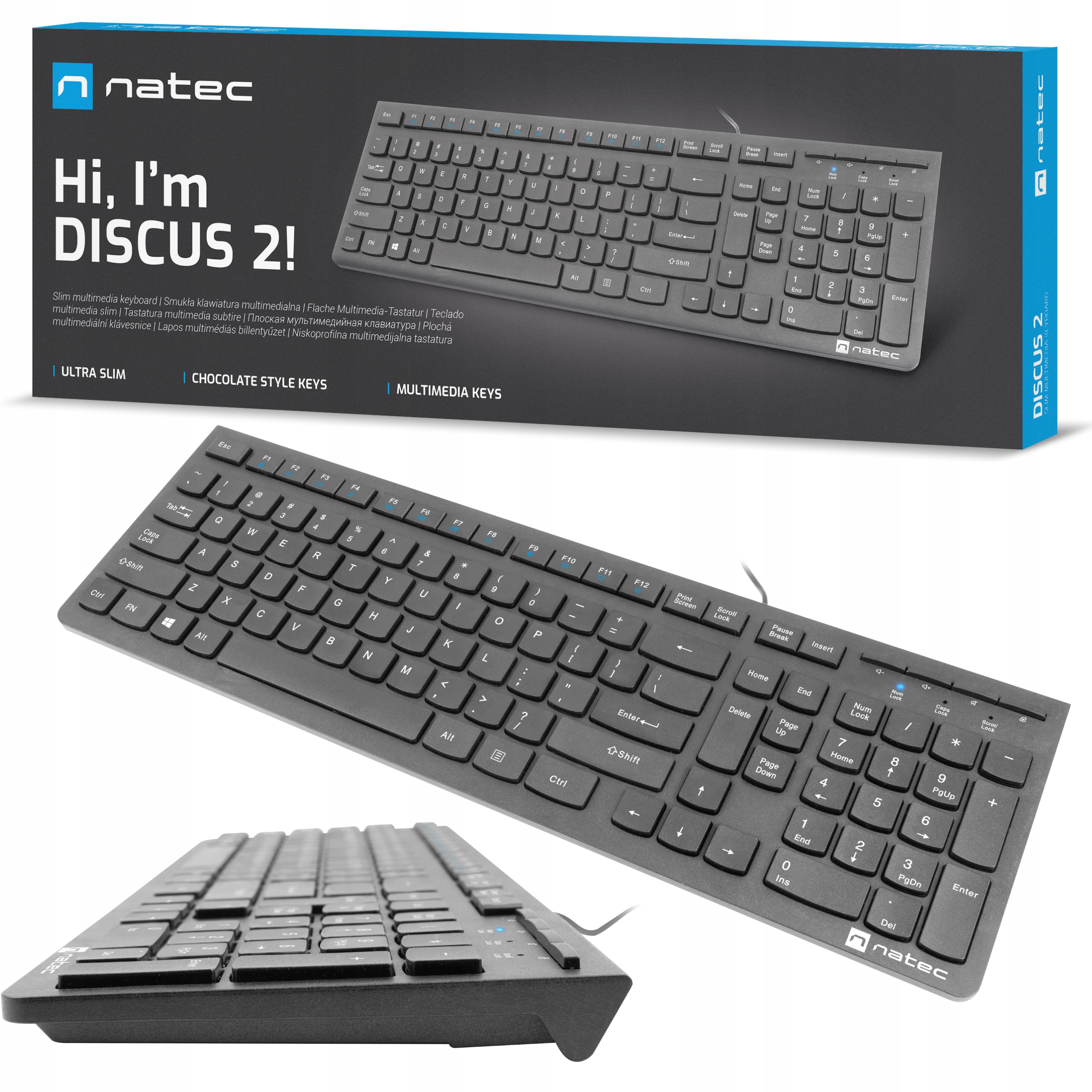 Klawiatura Natec Discus 2 multimedialna slim USB czarna