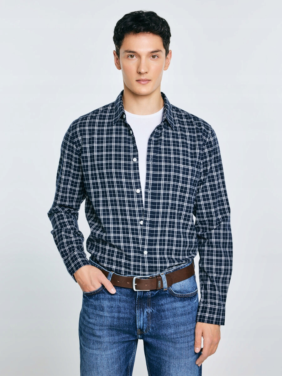 Big Star Pánská kostkovaná flanelová košile Meridenisoni 403 M, modrá