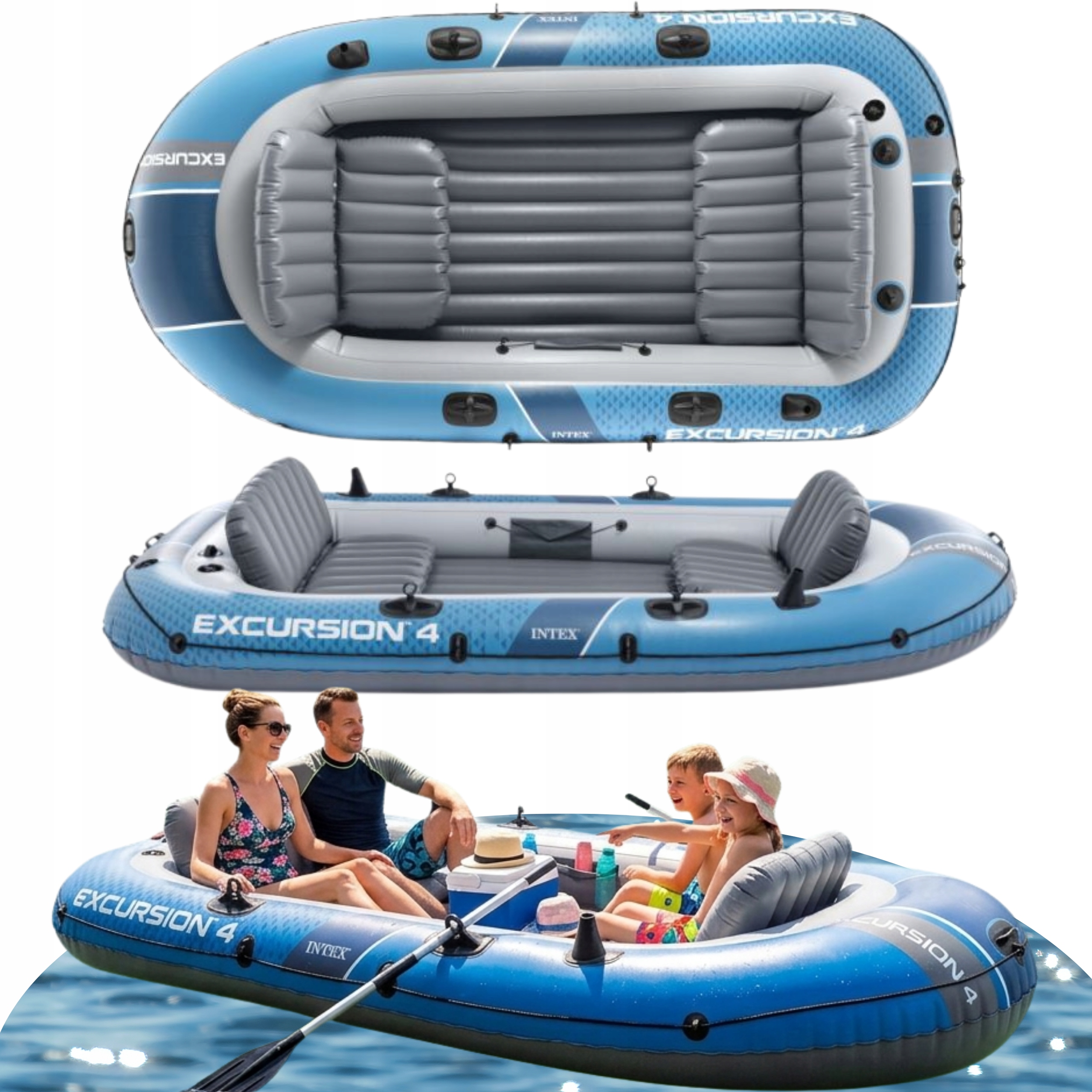 Ponton Dmuchany Duży 4 Osobowy 500kg Łódź 2 Wiosła Pompka Torba Pvc Mocny