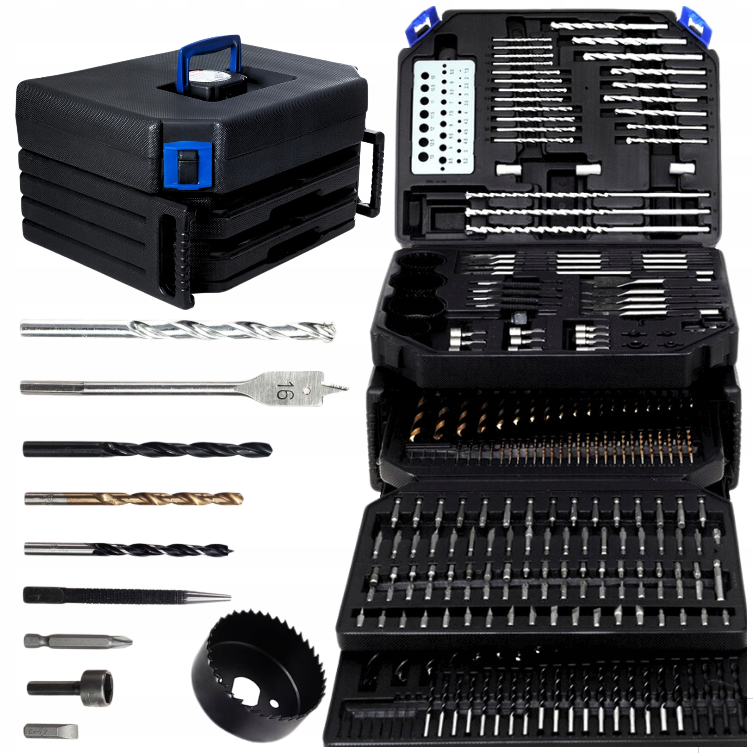 Wiertła do metalu drewna betonu Zestaw Bitów Wierteł Otwornic 300el Walizka