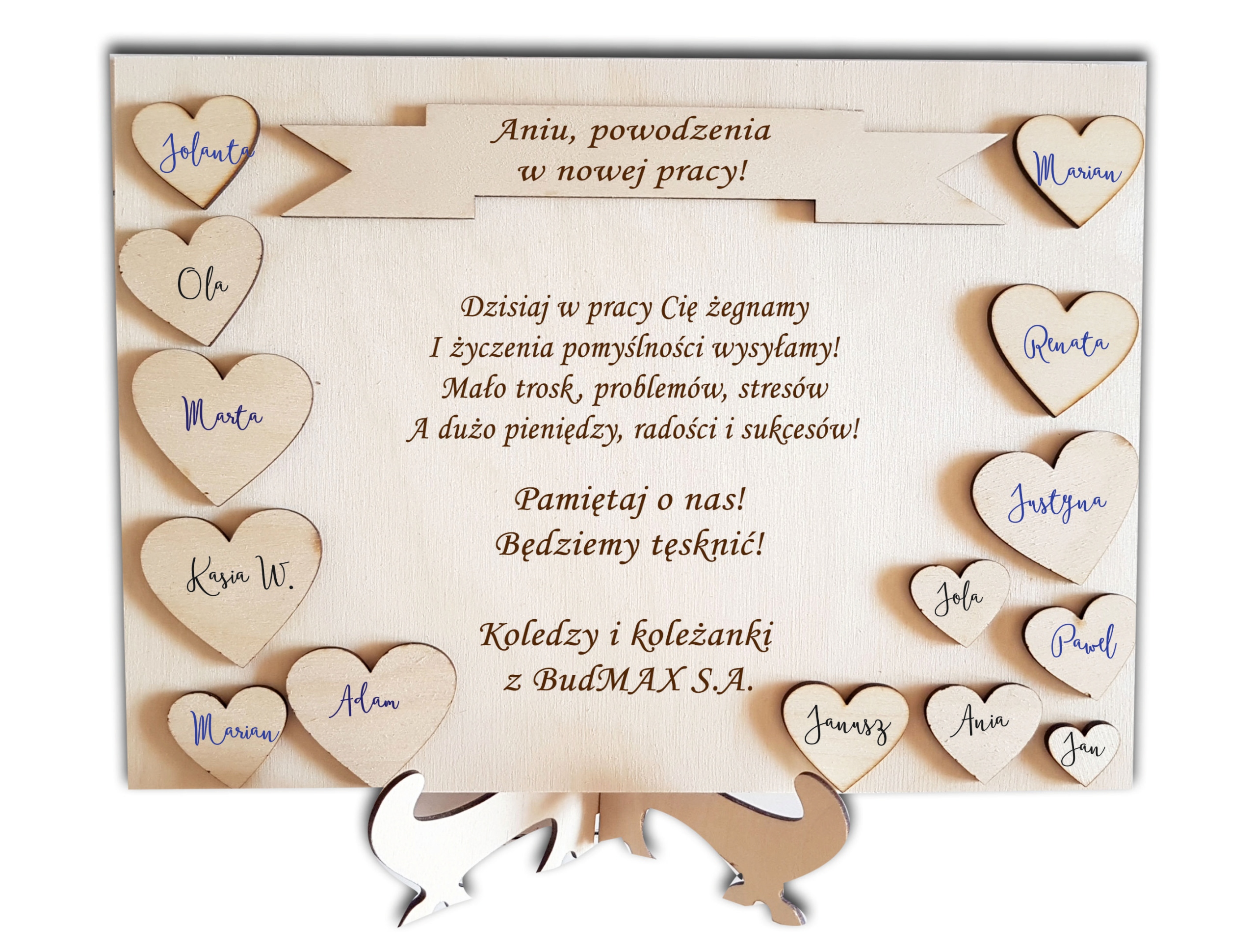 

na pożegnanie z pracy, tabliczka, życzenia