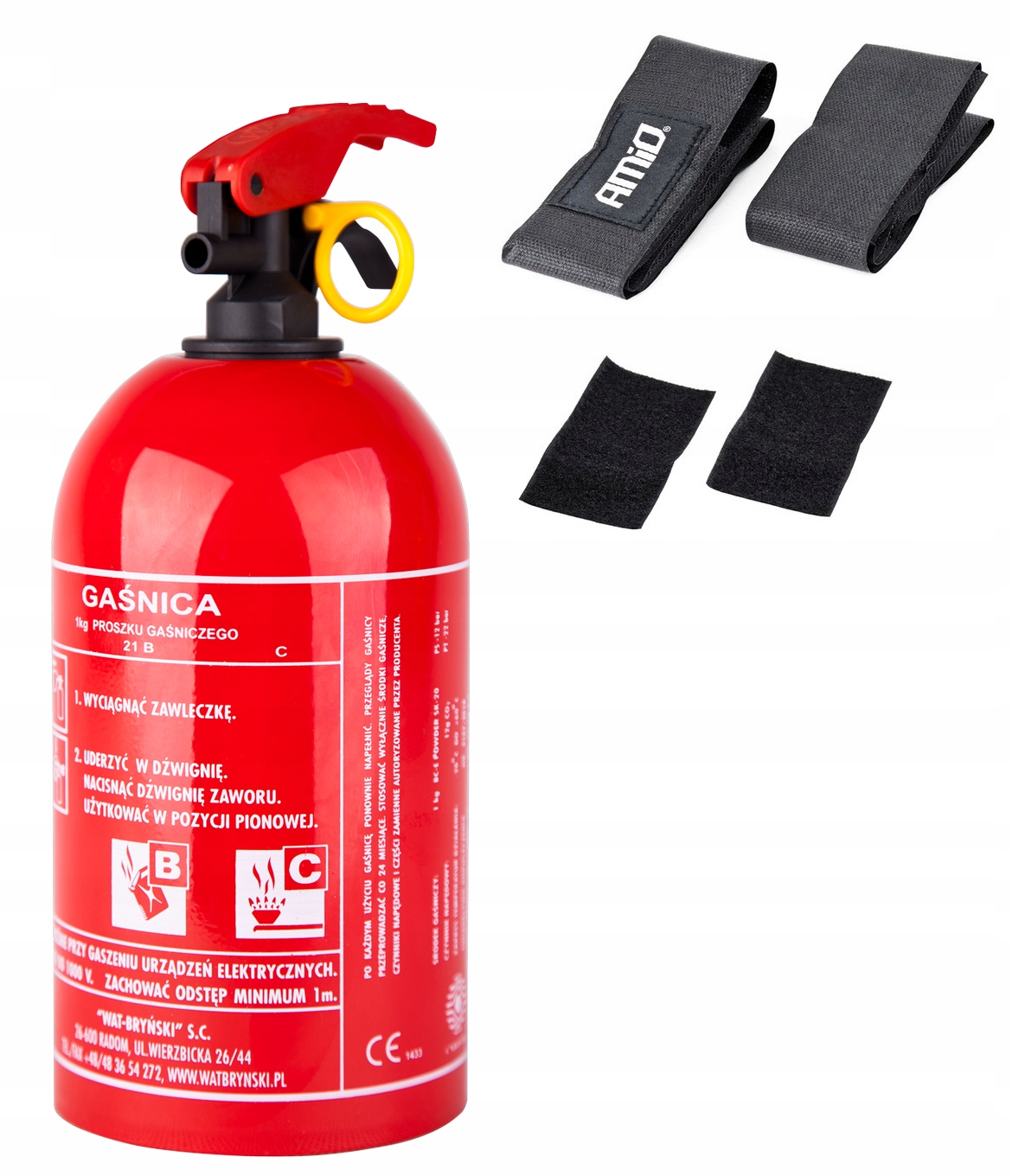 GAŚNICA SAMOCHODOWA DO AUTA PROSZKOWA 1 KG UCHWYT NA RZEP