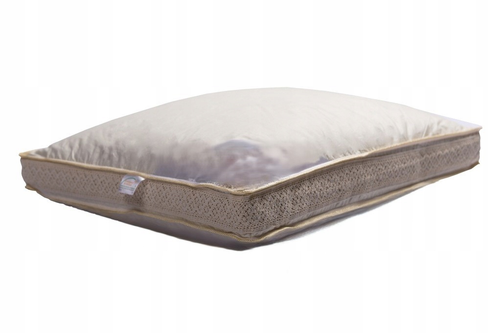 PODUSZKA VIP WYSOKA PÓŁ PUCHOWA 70x80 1,6kg+ZŁOTA BIZA+KORONKA SZYDEŁKOWA