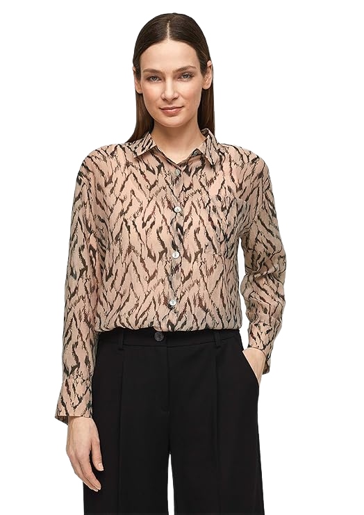 S.oliver Dámská Košile Se Zapínáním Na Knoflíky A Vzorem Béžová 38 6BA