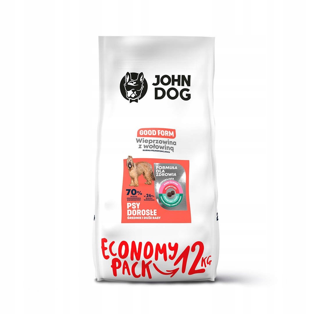 JOHN DOG ADULT БОЛЬШИЕ СОБАКИ СВИНИНА ГОВЯДИНА 12 КГ