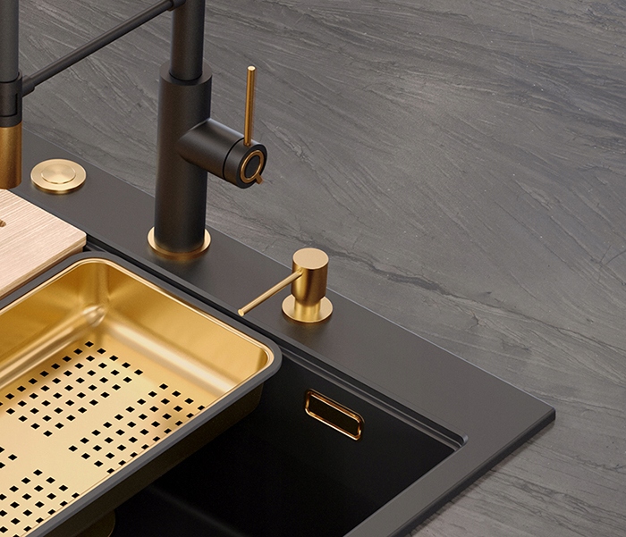 DOZOWNIK DO ZLEWU WPUSZCZANY NA PŁYN STALOWY OKRĄGŁY MIEDZIANY Kod producenta MFT001-PVDC