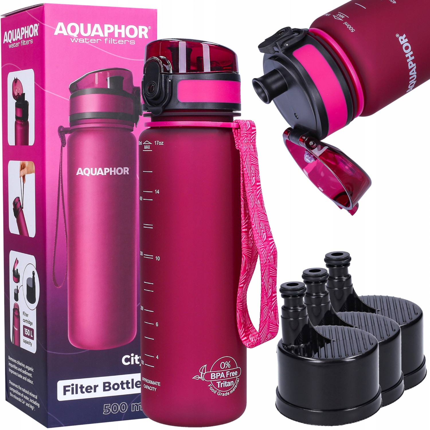 

Bidon Filtr Butelka Aquaphor City Bordo 3 Wkłady