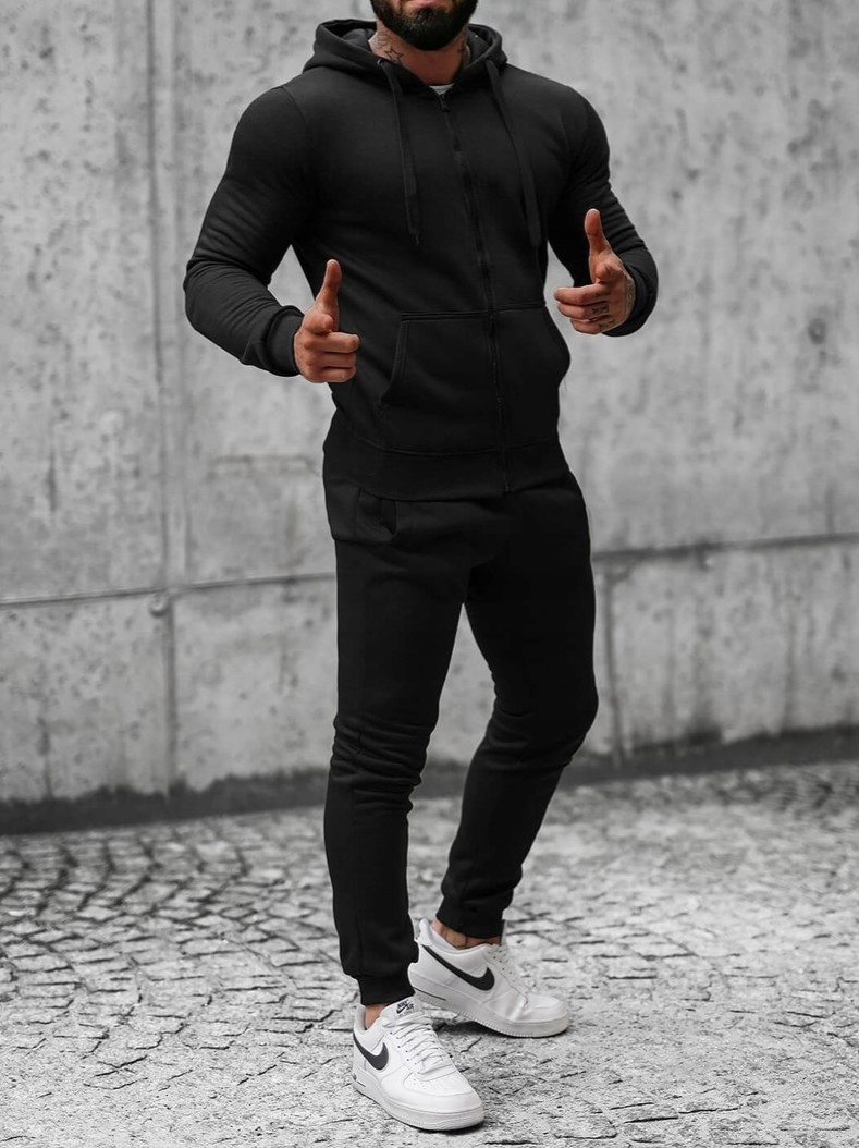 KOMPLET MĘSKI DRESOWY CZARNY DRES Z KAPTUREM I ZAPINANY NA ZAMEK XL Rękaw długi rękaw