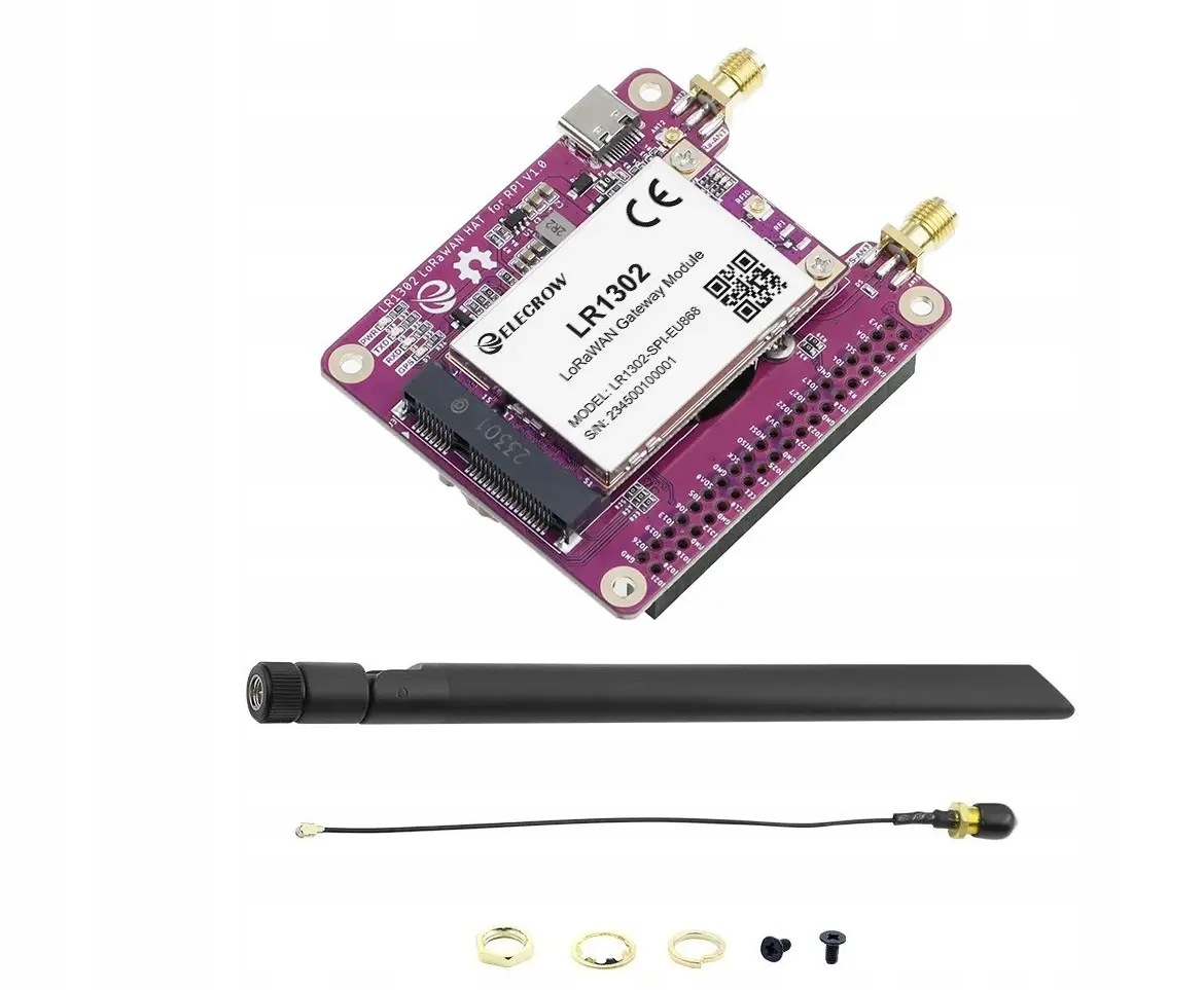Elecrow LR1302 LoRaWAN moduł bramki Spi Eu 868 MHz Pi Hat anteny