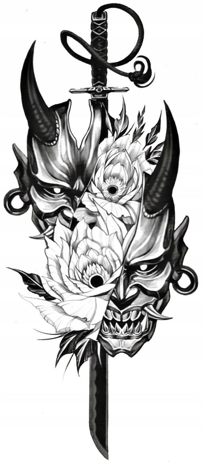 

Tatuaż miecz diabeł kwiaty