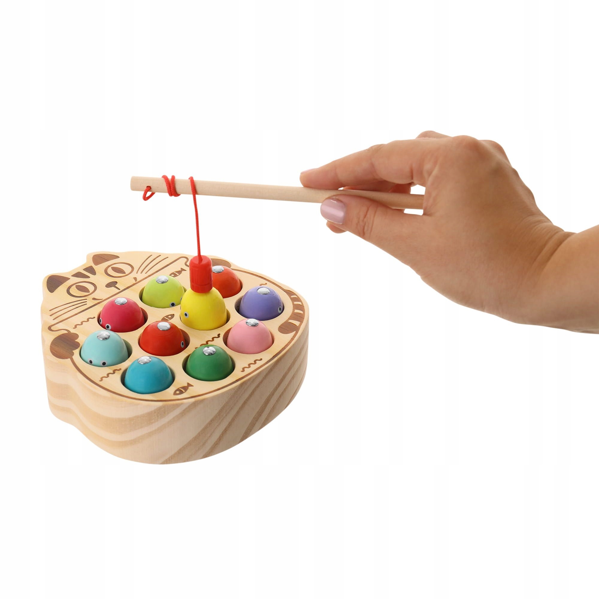 DREWNIANA GRA ZŁAP ROBACZKA KOT WĘDKA MAGNETYCZNA