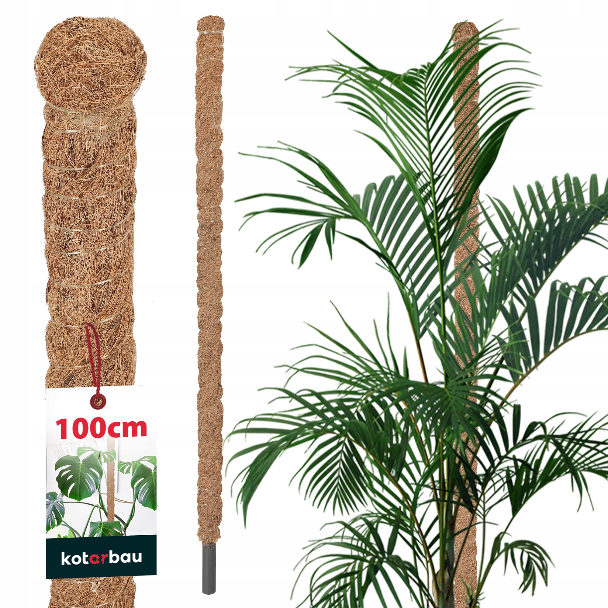 PODPORA DO ROŚLIN Z WŁÓKNA KOKOSOWEGO 100CM TYCZKA PAŁKA 2,5 PALIK KOKOSOWY