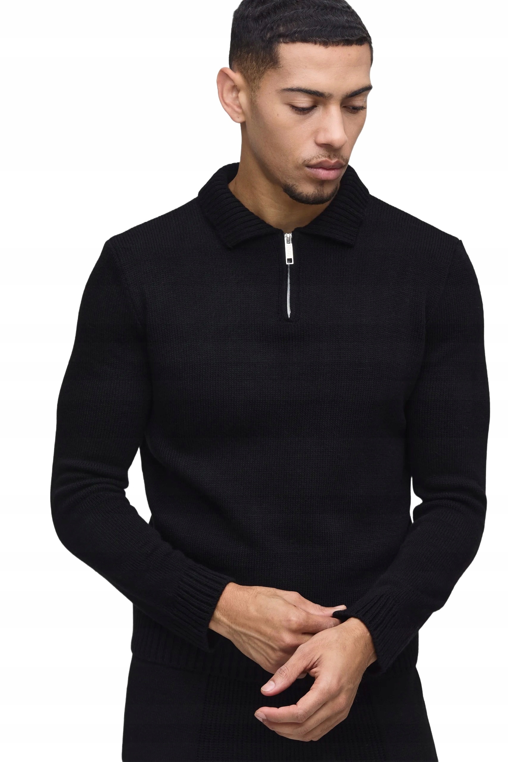 Boohooman Černá Pánská Polokošile S Dlouhým Rukávem A Zipem M Z3A