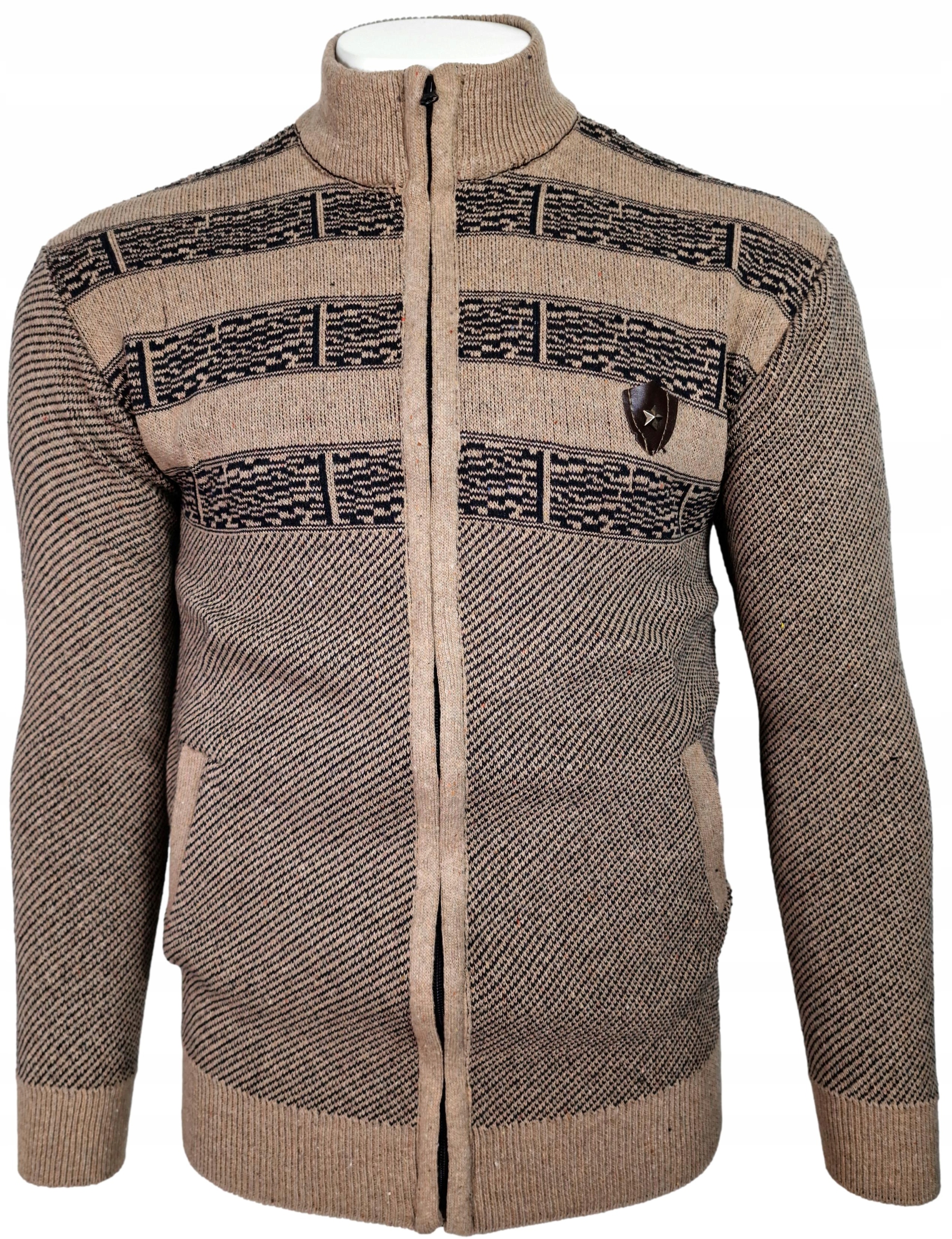Sweter męski rozpinany brązowy we wzory R287 pasy r. XXL Rozmiar XXL