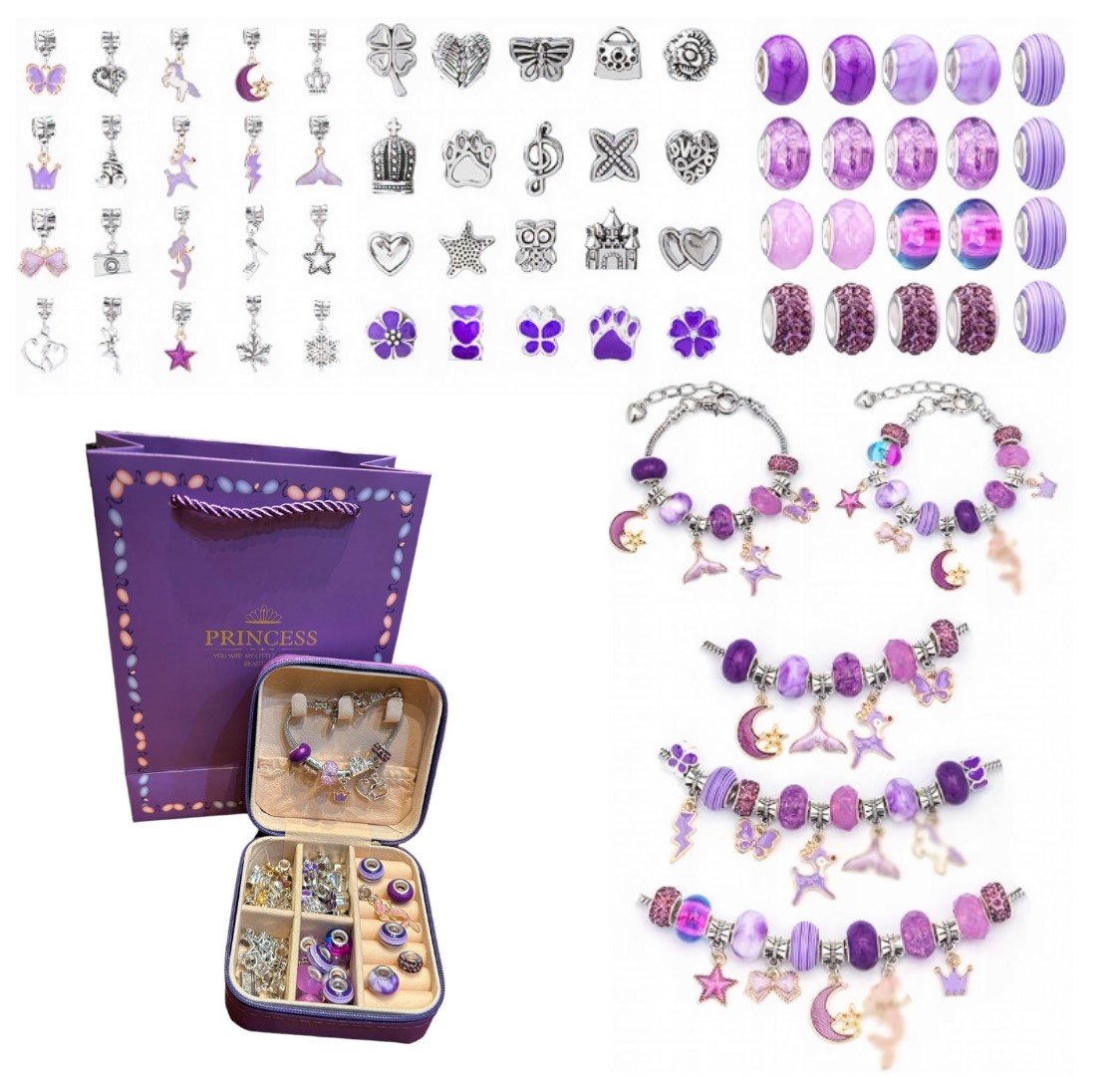 KREATYWNY ZESTAW DO ROBIENIA BRANSOLETEK NASZYJNIKÓW KORALIKI FIOLETOWY Stan opakowania oryginalne