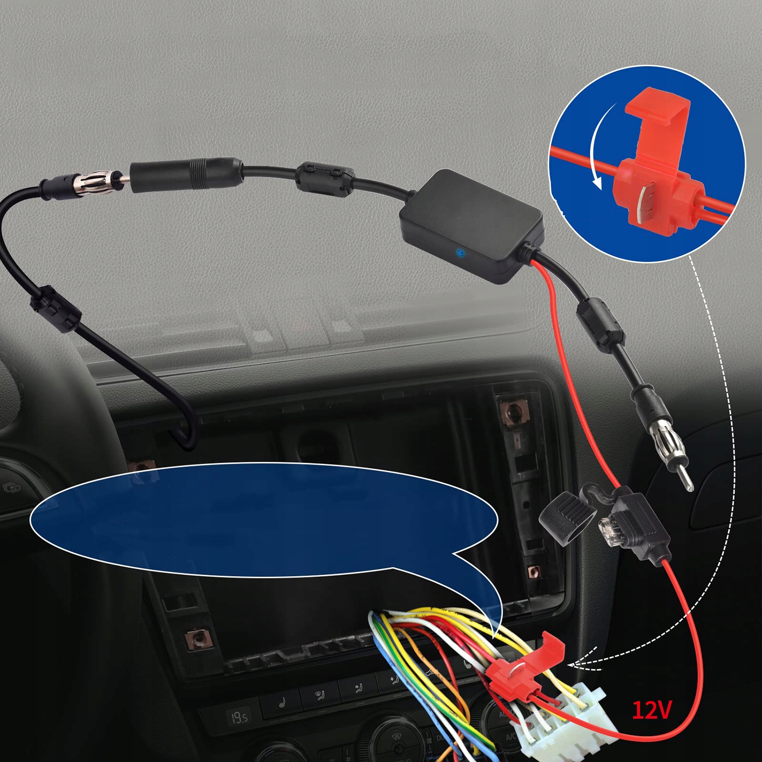 WZMACNIACZ ANTENOWY SYGNAŁU RADIOWEGO AM FM RADIO 12V 25DB Stan opakowania oryginalne