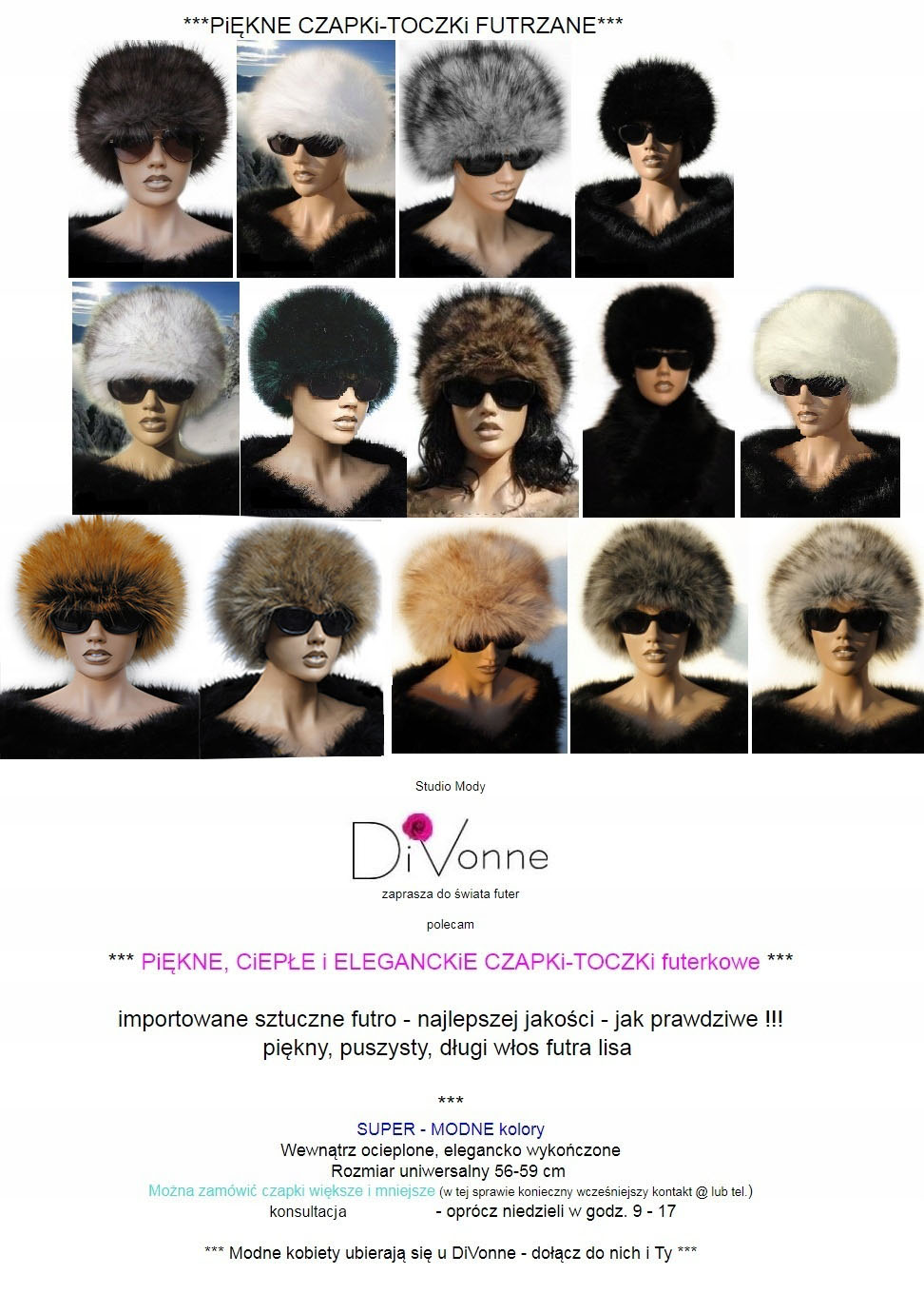 CZAPKA zimowa FUTRZANA damska TOCZEK super kolory Marka inna